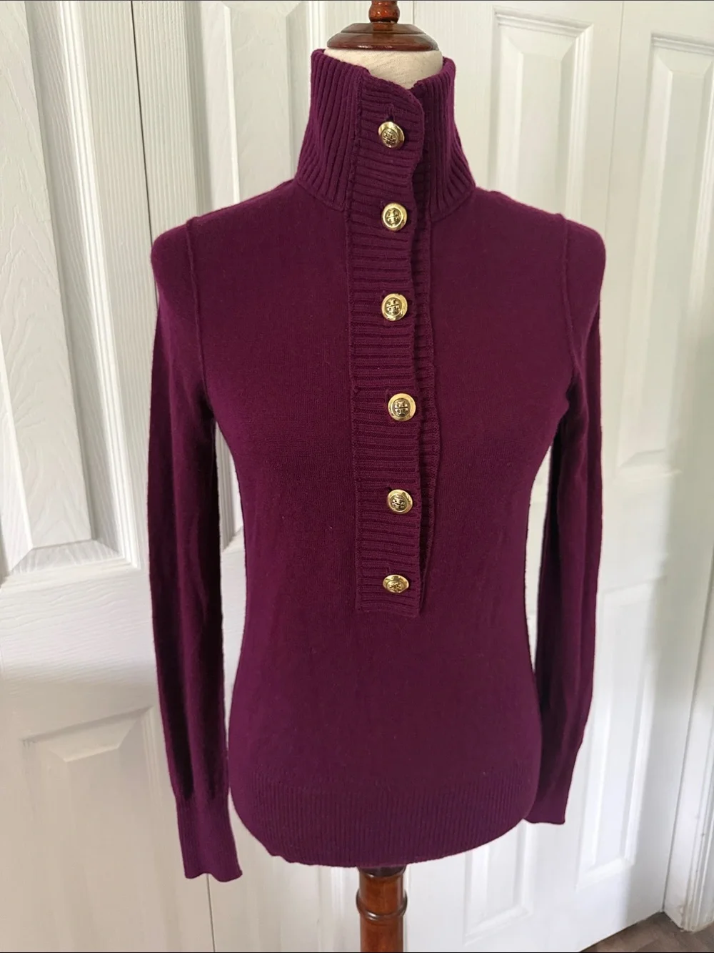 Tory Burch Audra Mock Neck Wool Cashmere Sweater Berry Sz XS